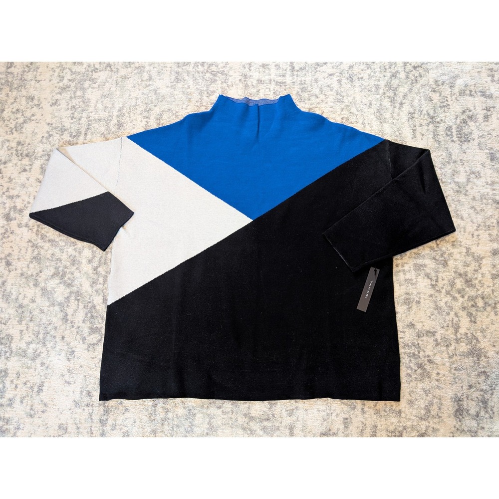 Tahari Colorblock Mock Neck Tunic Sweater‎ Modern Office New Women's Plus 2X